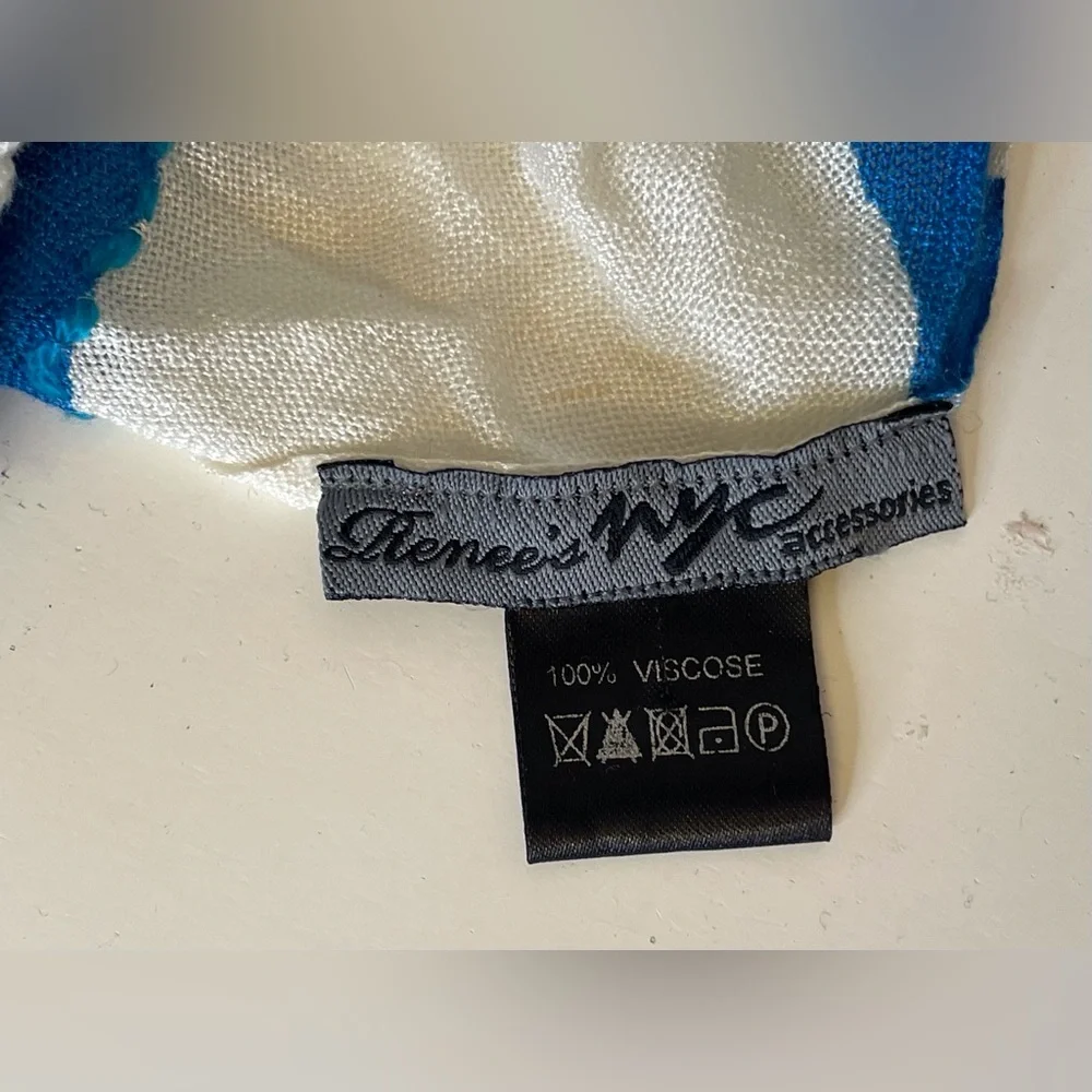 Renee’s NYC Accessories Y2K Viscose Blue and White Striped Scarf with Tassels‎